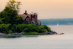 North Conanicut Island Light with Hazy Sunset